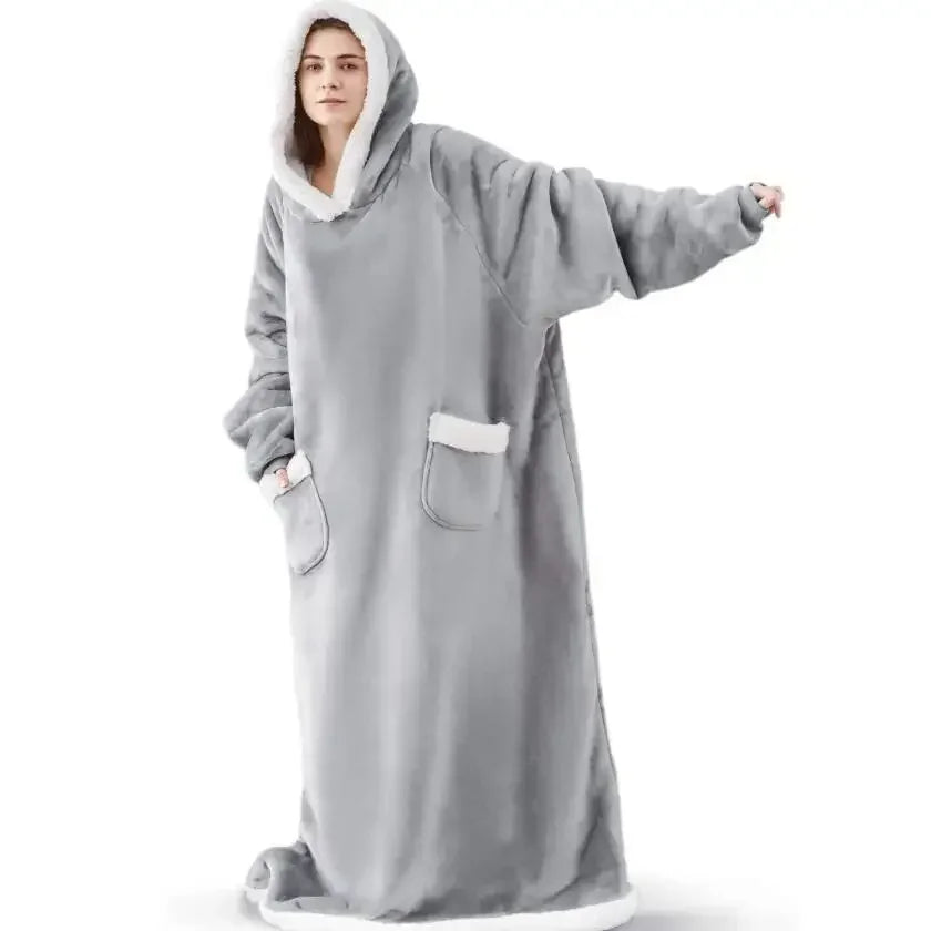 Winterwolke – Extralange Flanell-Hoodie-Decke