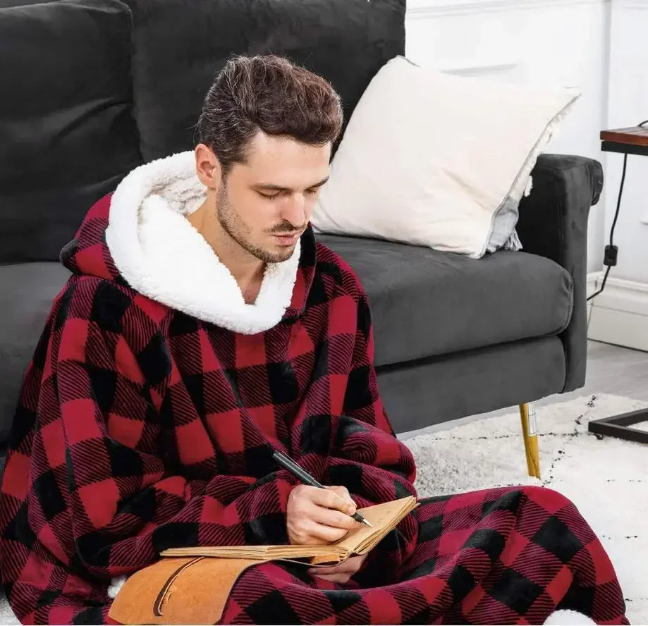 Winterwolke – Extralange Flanell-Hoodie-Decke